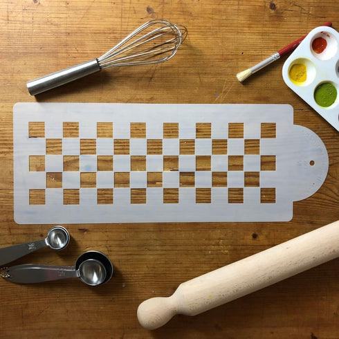 Designer Stencils C721 Checkerboard Cake Stencil Side, Beige/Semi-Transparent...