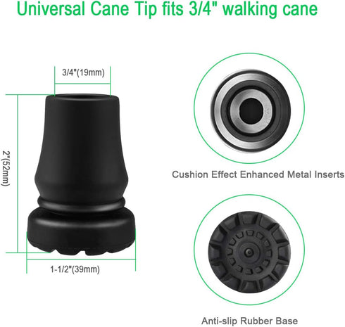 Cane Tips, 2 Pack Nonslip Rubber Universal Walking Cane Tip Replacement Foot for 3/4" Walking Stick, 3/4 Inch...