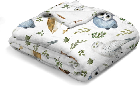 Watercolor Owls Green Leaves Baby Blanket for Girl Boy Owl Birds Boho Leaves Receiving Blanket Toddler Baby Newborn Nursery Crib Bed Throw Blanket...