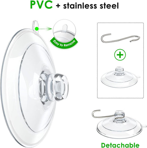 HangerSpace Suction Cup Hooks, 12 Packs Combo Set Clear PVC Suction Cups with Metal Hooks Removable Suction Cups for Kitchen Bathroom Shower Wall ...