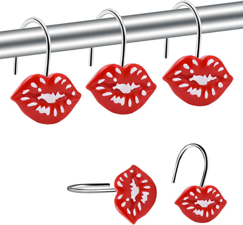 Mothers Day Love Valentines Day Shower Hooks, Red White Shower Curtain Hooks Set, Decorative Funny Gifts Shower Curtain Hooks, Christmas Bathroom ...