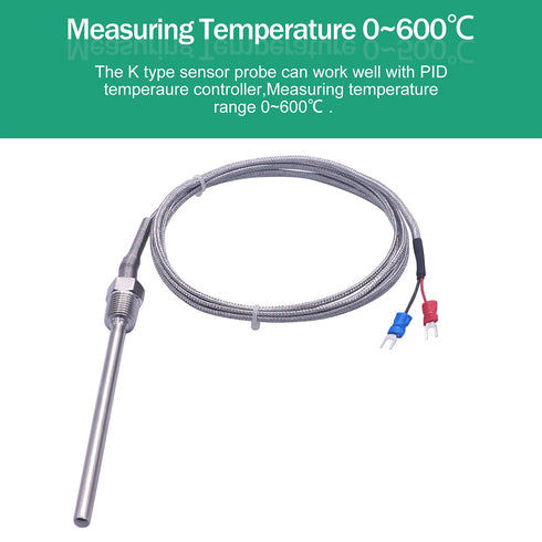Twidec/2M NPT 1/4"inch (6X100MM) Pipe Thread Temperature Sensor Probe Two Wire Temperature Controller (0~600?) 304 Stainless Steel K Type Thermoco...