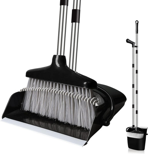 Broom and Dustpan Set for Home, Upright 55" Broom and Dustpan Combo with Long Handle, Lobby Broom Sweeping for House Kitchen Room Office Indoor Fl...