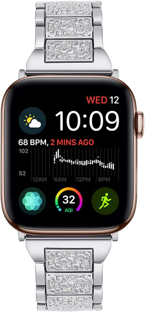 Bling Bands Compatible with Apple Watch Band 42mm/41mm/40mm/38mm Iwatch Series 10/9/8/7/SE/6/5/4/3/2/1, Women Metal Rhinestone Dressy Replacement ...