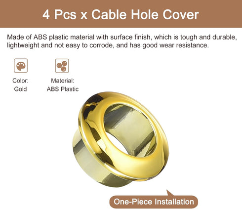 uxcell 4Pcs Cable Hole Cover, 12/32 inch(18mm) ABS Office Desk Cable Wire Cord Grommet Cable Cord Organizer for Office Desktop Wire, Gold...