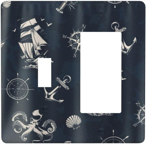 Light Switch Cover Navy Blue Nautical Anchor Sailboat 2 Gang Toggle Rocker Combo Wall Plates Decorative Switch Plates and Outlet Covers Receptacle...
