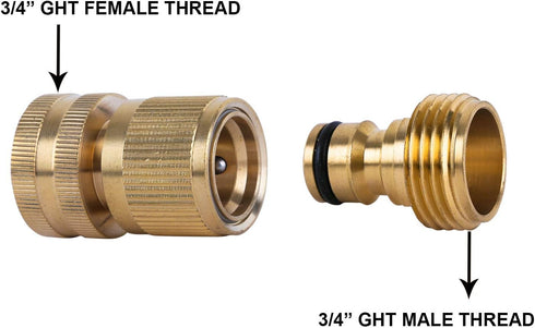 HQMPC Garden Hose Quick Connect Solid Brass Quick Connector Garden Hose Fitting Water Hose Connectors Garden Hose Disconnect 3/4 inch GHT (2Sets) ...