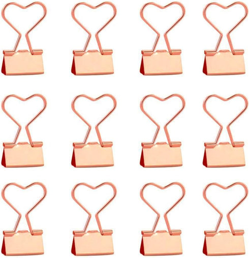 Rose Gold Metal Binder Clips with Heart Shaped Handle 0.74"/19mm foldback Clips in Acrylic Crystal Box Invoice Bill Clip Decorative Paper Clips No...