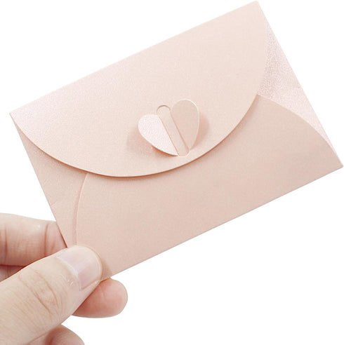 50PCS Mini Envelopes with Heart Shaped Clasp, 4 x 2.8 inch Gift Card Envelopes for Wedding Invitations, Note Cards, Business Card, Greeting Cards,...