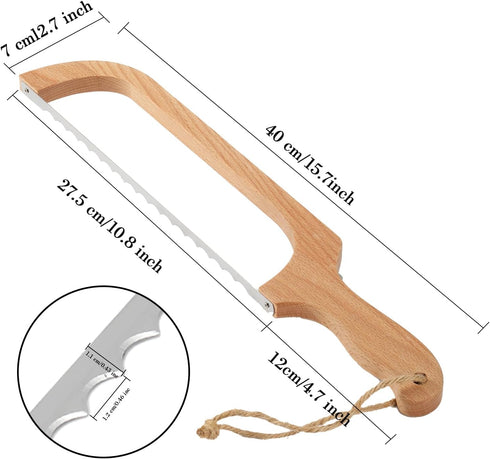 Bread Slicer for Homemade Bread,16" Wooden Bread Bow Knife Serrated Slicer, Premium Stainless Steel Serrated Saw Sourdough Bread Cutter for Bagels...