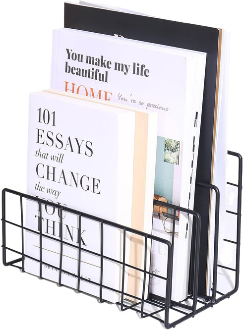 Desk Organizer for File Holders ,3-Section Desktop Vertical magazine rack ,Stand Metal Rack File Sorter,Document/Filing/Paper/Book/Mail/Letter Org...