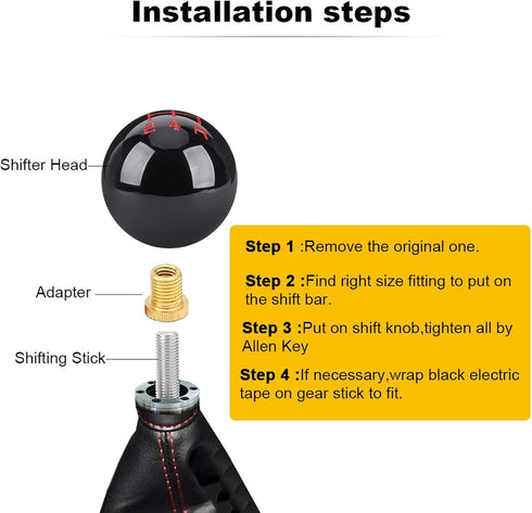 5 Speed Car Racing Gear Shift Shifter knob, Resin Polished Round Ball Shift Knob with 3 Adapters Compatible with Manual Car(Mini Black 5)...