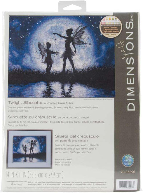 Dimensions Twilight Silhouette Fairy Counted Cross Stitch Kit, 14 Count Navy Aida, 14'' x 11'',Black, Blue, White...