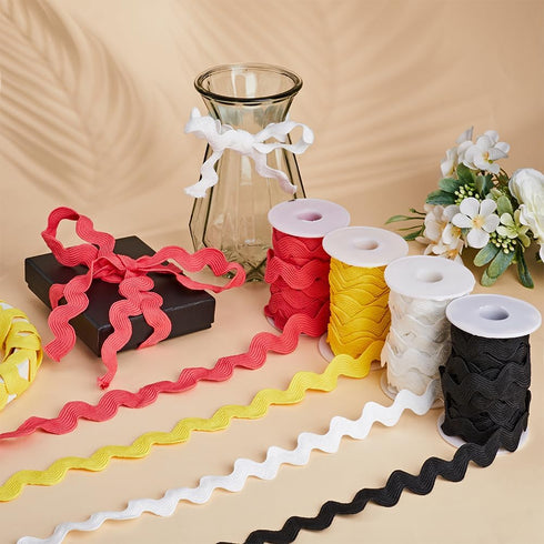 GORGECRAFT 1 Roll 5/8 inch(15mm) Ric Rac Trim Ribbon 10 Yards Rick Rack Wave Sewing Bending Fringe Trim Braided Woven Fabric for Sewing Flower Mak...