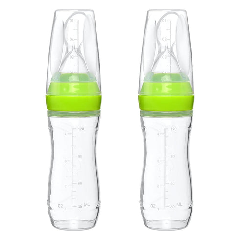 4 oz Silicone Baby Food Dispensing Spoon - 2 Pack - Great for 4+ Month Infants - Includes Stopper - Easy to Use and Mess-Free - Precise Food-Relea...