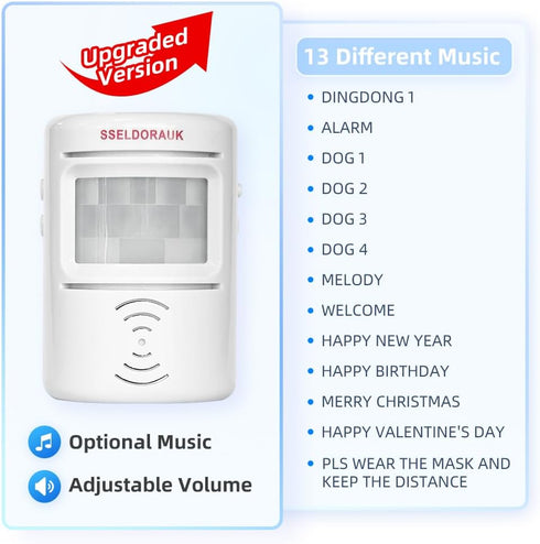 PIR Motion Sensor Door Bell Shop Visitor Alert Chime Dingdong Welcome Alarm Burglar motion detector...