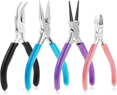 Anezus 4Pcs Jewelry Pliers Tool Set Includes Needle Nose Pliers, Round Nose Pliers, Wire Cutters and Bent Nose Pliers for Jewelry Beading Repair M...