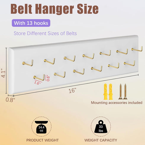 Belt Hanger Wall Mount Belt Organizer for Closet, Holds Over 28 Belts Wooden Wall Mounted Belt Rack Storage Tie and Scarf Hanger for Closet, Wall,...
