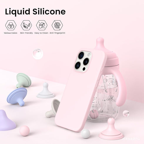 ORNARTO Compatible with iPhone 15 Pro Case 6.1", Liquid Silicone 3 Layers Full Covered Soft Gel Rubber Cover, Shockproof Protective Slim Phone Cas...