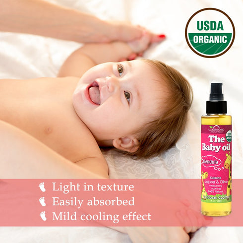US Organic Baby Oil with Calendula, Smooth Caribbean Coconut, Certified Organic by USDA, Jojoba & Olive Oil with Vitamin E, No Alcohol, Paraben, A...