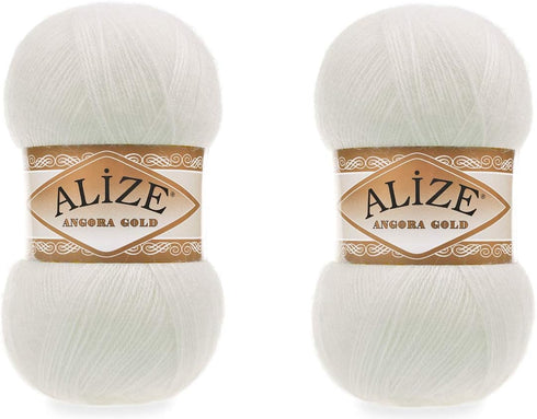 Alize Angora Gold Yarn 20% Wool 80% Acrylic Soft Yarn Crochet Lot of 2skn 200gr 1204yds Lace Hand Knitting Turkish Yarn (62 Light Cream)...