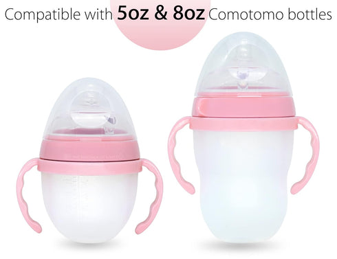 Baby Bottle Handles for Comotomo 5 Ounce & 8 Ounce Silicone Baby Bottles, Compatible Comotomo Bottle Holder for Baby, Pack of 2, Pink...
