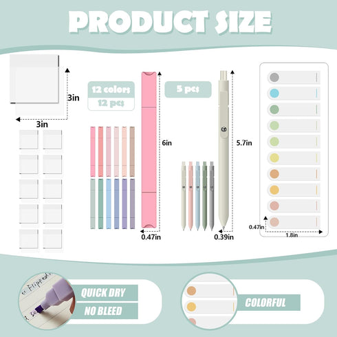 Jutom 29 Pcs Book Annotation Kit Aesthetic Highlighters Gel Pens Set Sticky Notes Tabs Markers Dual Ended Highlighter Quick Dry Ink Pens for Offic...