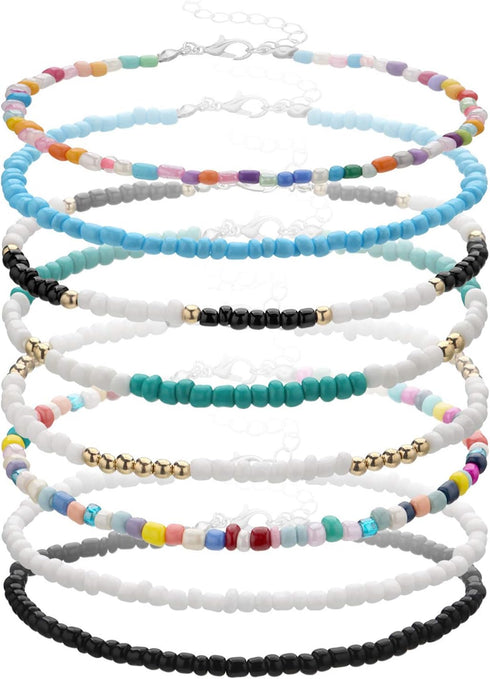 6~10pcs Colorful Flower Africa Beaded Anklets Set Ankle Bracelets Adjustable Foot Chain Handmade for Women Boho Bikini Summer Jewelry...