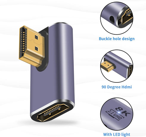 Poyiccot HDMI 90 Degree Adapter 8k, Right Angle HDMI 2.1 Adapter, 48Gbps HDMI Male to Female Adapter Extender Connector Supports 8K@60Hz, 4K@120Hz...