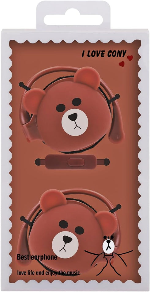 QearFun Bear Earbuds for Kids with Ear Hooks, Kawakii Wired Over Ear Headphones Earphones Gifts for School Girls and Boys with Microphone & Ear Lo...