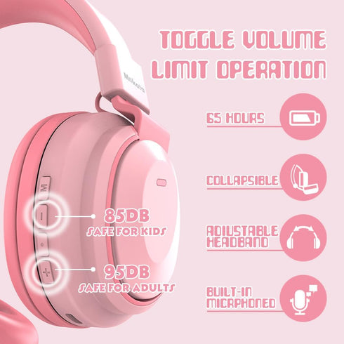 Kids Headphones Bluetooth 5.3 Wireless 60H Play Time Volume Limited 85/110dB Over Ear Foldable Headset with Cable Aux Mic for iPad Notebook Boy Gi...