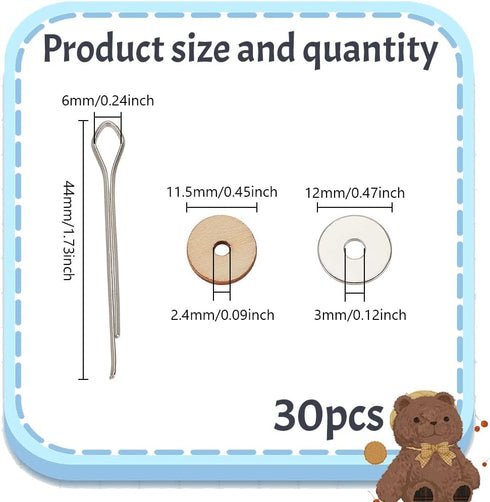 HOBBIESAY 30 Set 12mm Doll Joint Connectors Cotter Pin Joints and Fibreboard Disks Rotatable Pin Joint Wooden Doll Joints Accessories for Plush Te...