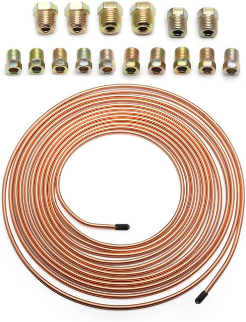 25Ft 3/16 Brake Line Kit with 16 Brake Line Fittings,Pre Bent Brake Lines for Automotive Replacement Brake Lines,Copper Brake Lines and Fittings f...
