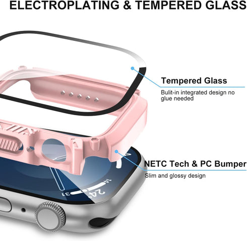 Waterproof Case 41mm for Apple Watch Series 9 8 7 with Tempered Glass Screen Protector, iWatch Full Protective Hard PC Bumper Face Cover for Men&W...