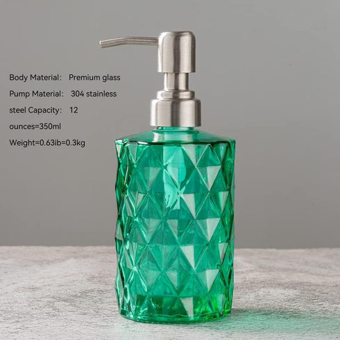 Easy Tang Glass Soap Dispenser Bathroom Kitchen 12 Oz Crystal Design with Silver Pump, Refillable Liquid Soap Dispenser (Green)...