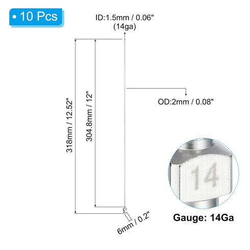 PATIKIL 14Ga x 12 Inch Stainless Steel Dispensing Needle Tips, 10Pcs Metal Glue Needle Tube Blunt Tips Luer Lock for Thick Glue Ink Lab, Silver...