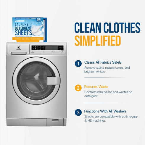 Free and Clear Laundry Detergent Sheets - 120 Loads Unscents Fragrance-Free, Paraben-Free, Plastic-Free, Compact, Liquidless for all Washing Machi...
