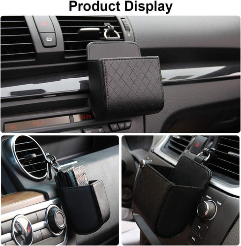 Keenso Universal Car Air Vent Organizer Box Storage Bag, Black Auto Seat Back Interior Case with Hook, Mount Outlet Storage Box Hanging Leather Co...