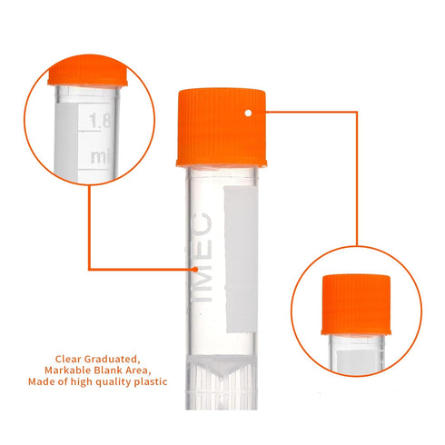 1.8ml Cryo Tubes Plastic Small Vials with Screw Caps Graduated Plastic Cryovial Cryogenic Vial Tubes, PP Material, Free from DNase, RNase 81Pcs...