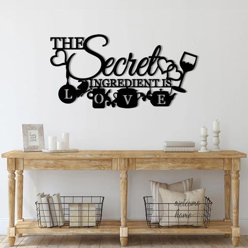 The Secret Ingredient is Love Metal Wall Art Sign, Farmhouse Dining Room Kitchen Wall Decor Housewarming Gift Counter Pantry Sign. (Black -16 x 8 ...