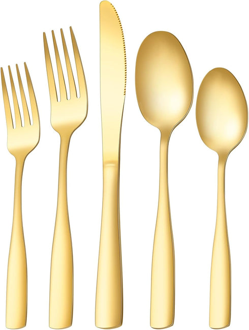 5 piece silver cutlery set, stainless steel cutlery set for home kitchen restaurant hotel, kitchen utensils set, mirror polished, dishwasher safe ...