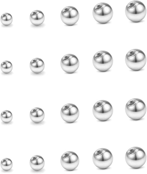 QWALIT 16gauge 14gauge Stainless Steel Replacement Balls for Lip Studs Labret Earrings Piercing Jewelry Septum Rings Externally Threaded Plastic B...