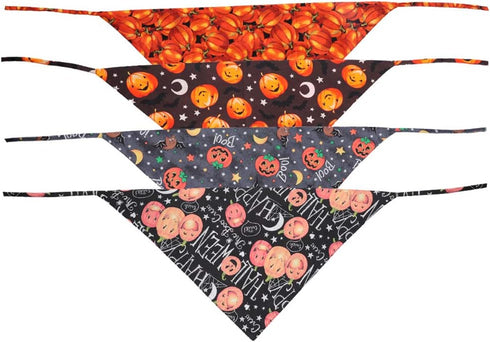 4 PCS/Pack Halloween Dog Bandana Pumpkin Reversible Triangle Bibs Scarf Accessories for Dogs Cats Pets Large...