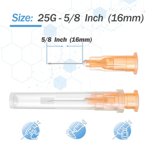25G 5/8 Inch(16MM) Needle Luer Lock Disposable with Cap 100 Pack for Lab Industrial Accessories...