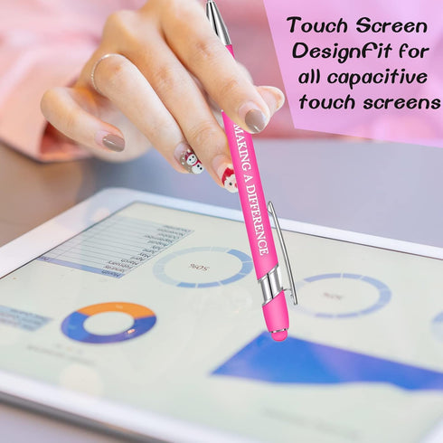 Zonon 12 Pieces Inspirational Motivational Quotes Ballpoint Pens with Stylus Tip Fine Point Smooth Writing Pens Metal Black Ink Pens Stylus Pen Se...