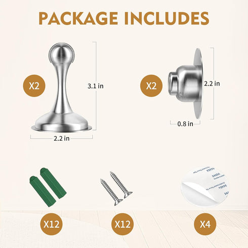 Magnetic Door Stopper Door Catch - 2 Pack Stainless Steel Heavy Duty Door Holder Stops for Bottom Top of Door - Wall Floor Mounting No Drill 3M Ad...
