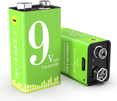 9V Rechargeable Battery Pack,2-Pack 1000mAh Li-ion USB Battery with Micro USB Port for Alarms Fire, Multimeters,Wireless Microphones,Smoke Detecto...