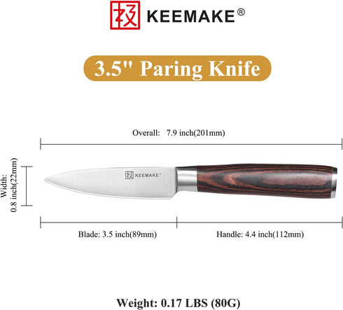 KEEMAKE Paring Knife 3.5 inch, Fruit Knife with German High Carbon Stainless Steel 1.4116 Small Knife, Pairing Knife with Pakkawood Handle Small K...