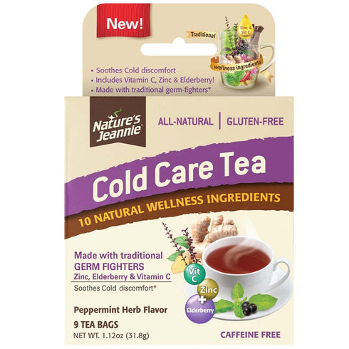 Nature's Jeannie Cold Care Tea - Peppermint Herb Flavor - 9 Tea Bags - Soothes Cold Discomforts with Zinc, Vitamin C, Elderberry, & Traditional Na...