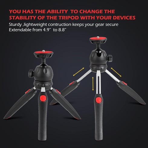 Mini Tripod for Camera and Phone -with Remote and 360 Degree Ball Head, Premium Tabletop Small Phone Tripod Mount for GoPro iPhone/Cell Phones Web...
